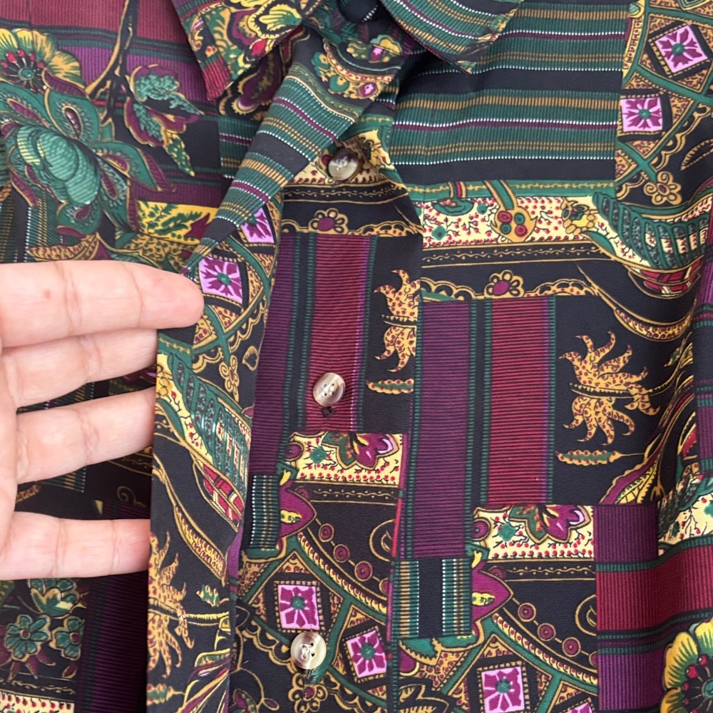 SMW Women’s Vintage Patchwork Button-Down Shirt – Green & Burgundy - Picture 9 of 14